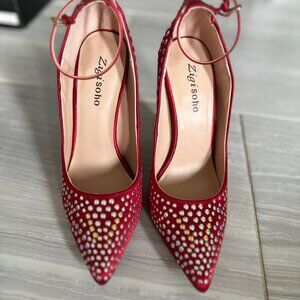 NWOT Zigi Soho Red Stilettos with Gold and Silver Studs
